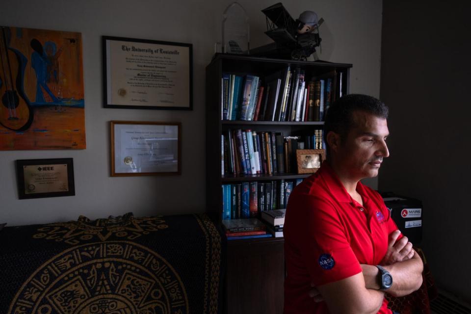 Loay Elbasyouni in a pensive moment in his Santa Monica home.