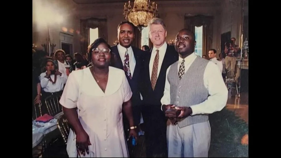 President Bill Clinton poses with the Rev. Johnny Scott. They are with Scott’s daughter, Sheila Clark, and his grandson, Carlo Clark. Provided