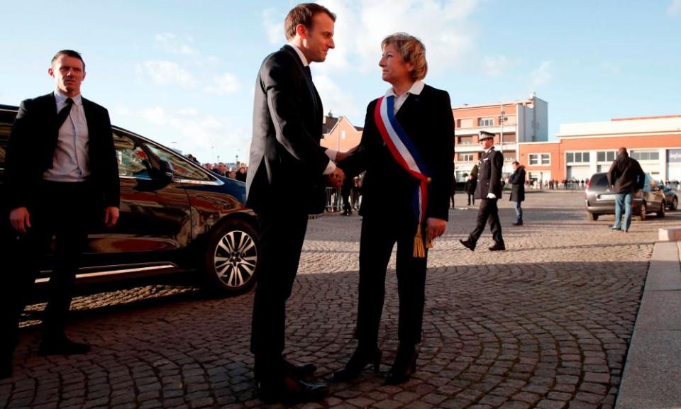 Emmanuel Macron meets the mayor of Calais Natacha Bouchart on Tuesday ahead of the British summit.