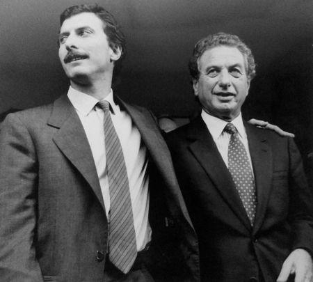 FILE PHOTO: Tycoon Franco Macri (R), hugs his son, Mauricio Macri, after he was released, after being kidnapped in Buenos Aires, Argentina, September 6, 1991. REUTERS