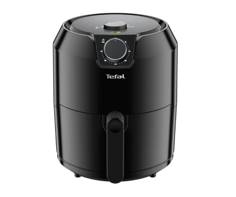 Tefal's black air fryer on a white background.