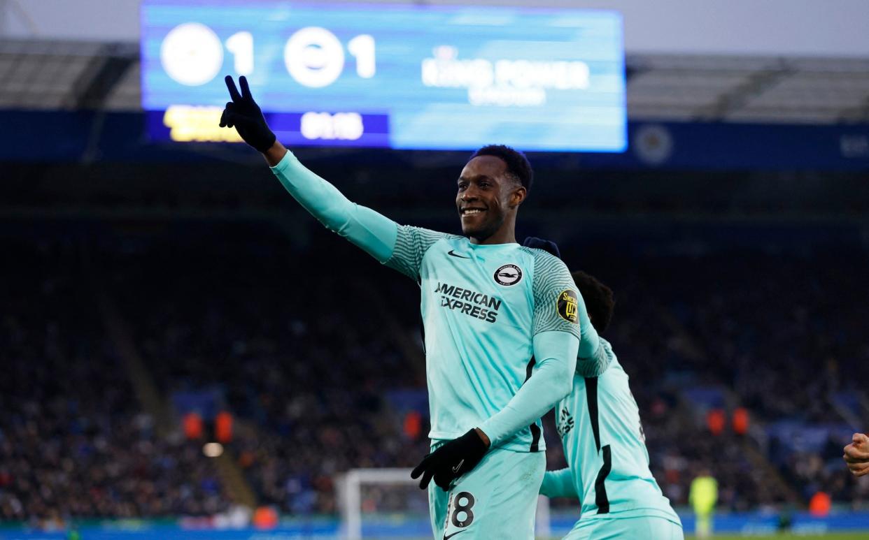 Leicester City v Brighton & Hove Albion - King Power Stadium, Leicester, Britain - January 23, 2022 Brighton & Hove Albion's Danny Welbeck celebrates scoring their first goal - Leicester City booed at final whistle as Danny Welbeck equaliser snatches late draw for Brighton - ACTION IMAGES