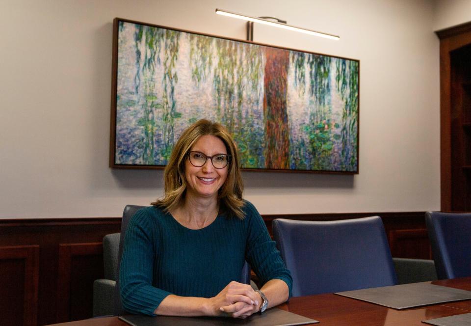 Fairfield Homes President and CEO Jennifer Gorsuch Walters sits in the conference room at Fairfield Homes in Lancaster, Ohio on May 4, 2022.