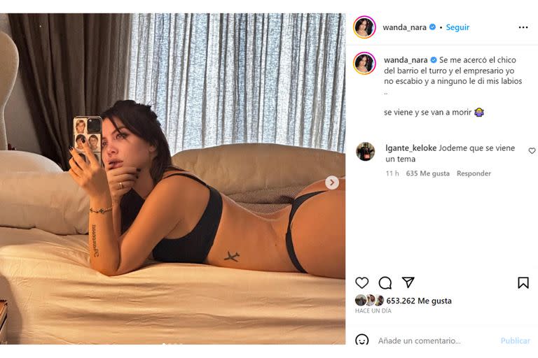 La publicación de Wanda Nara y el comentario de L-Gante