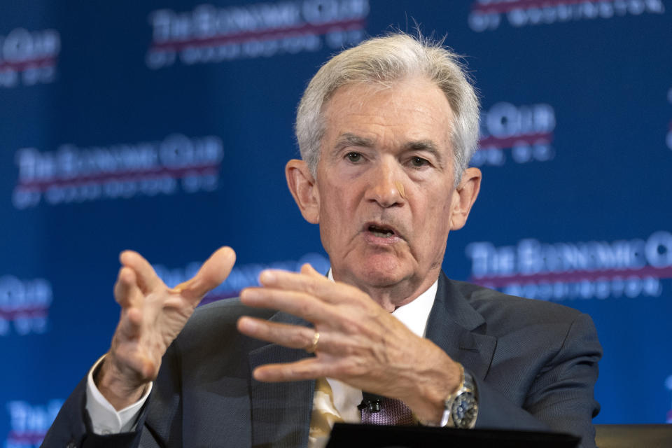 Federal Reserve Chair Jerome Powell participates in a conversation with Economic Club of Washington, DC, Monday, July 15, 2024, in Washington. (AP Photo/Manuel Balce Ceneta)