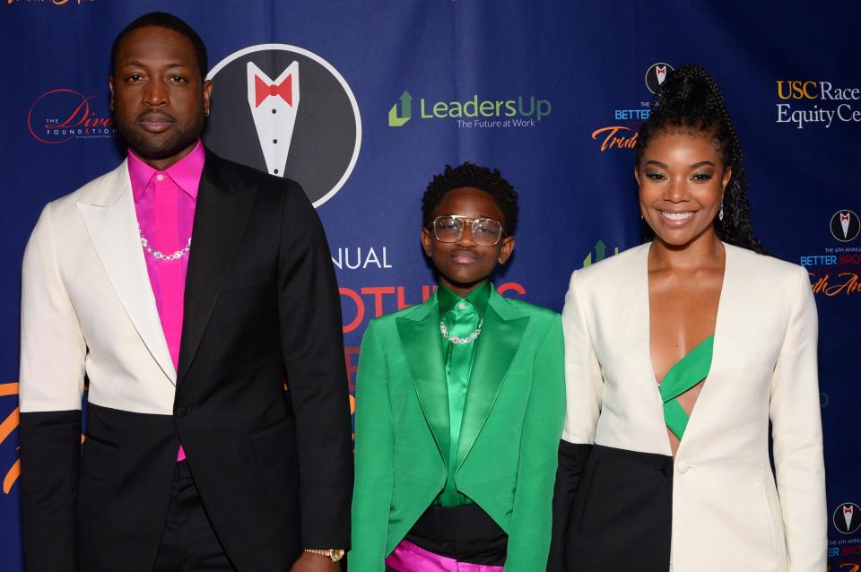 Dwyane Wade, left, Zaya Wade and Gabrielle Union at the Truth Awards in Los Angeles in 2020.