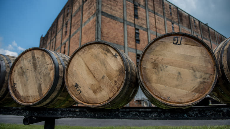 Bourbon barrels along the trail