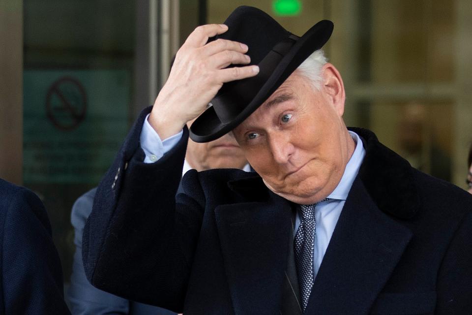 <p>Roger Stone, former adviser and confidante to US President Donald Trump, leaves the Federal District Court for the District of Columbia after being sentenced February 20, 2020 in Washington, DC.</p> (Getty Images)