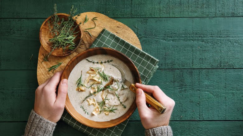 Cream of mushroom soup with herbs