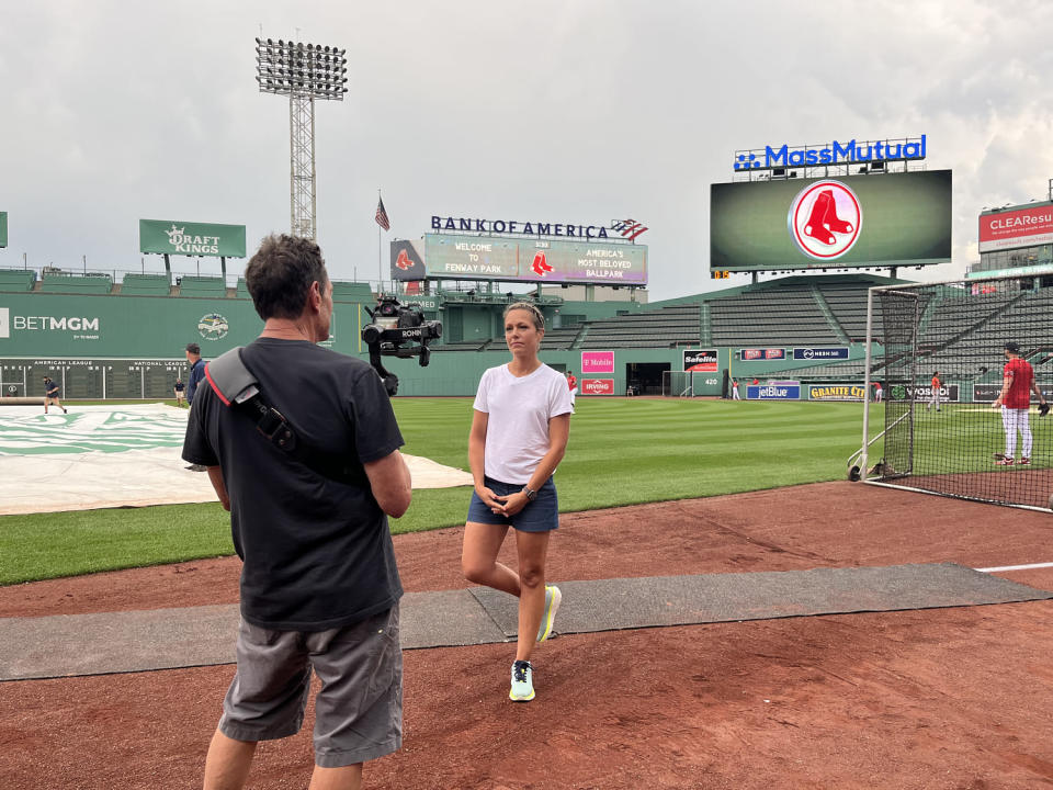 Dylan Dreyer takes the field at Fenway Park. (Erin Kim / TODAY)