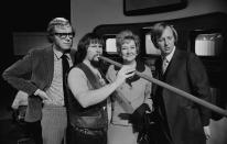 Actress Beryl Reid and comedians (L-R) Graeme Garden, Bill Oddie and Tim Brooke-Taylor in a sketch from episode 'Sex and Violence' of the BBC television series 'The Goodies', October 3rd 1971. (Photo by Don Smith/Radio Times via Getty Images)