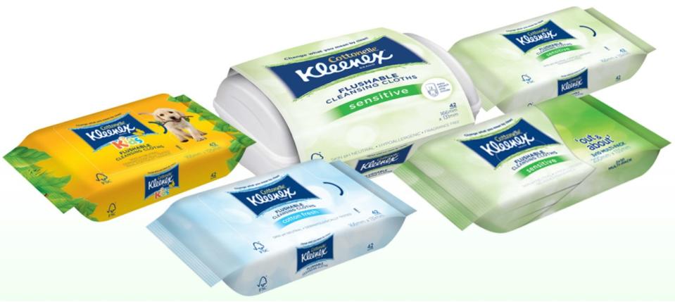 Kleenex Cottonelle Flushable Cleansing Cloths range. (Image: ACCC)