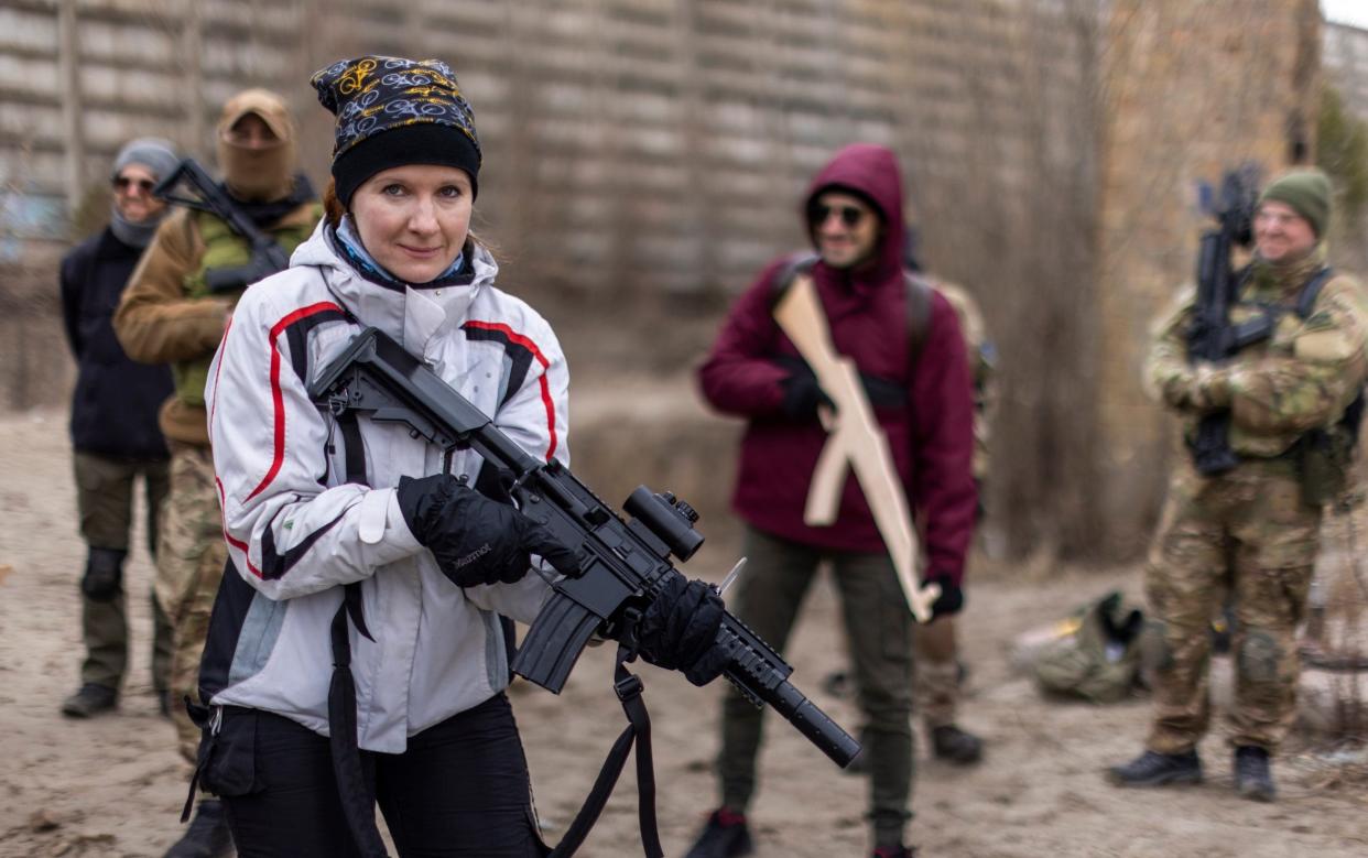 In the ruins of a former asphalt factory 25km outside of Kyiv reservists of the 130th Territorial Defence Battalion are trained by an NGO - Heathcliff O'Malley