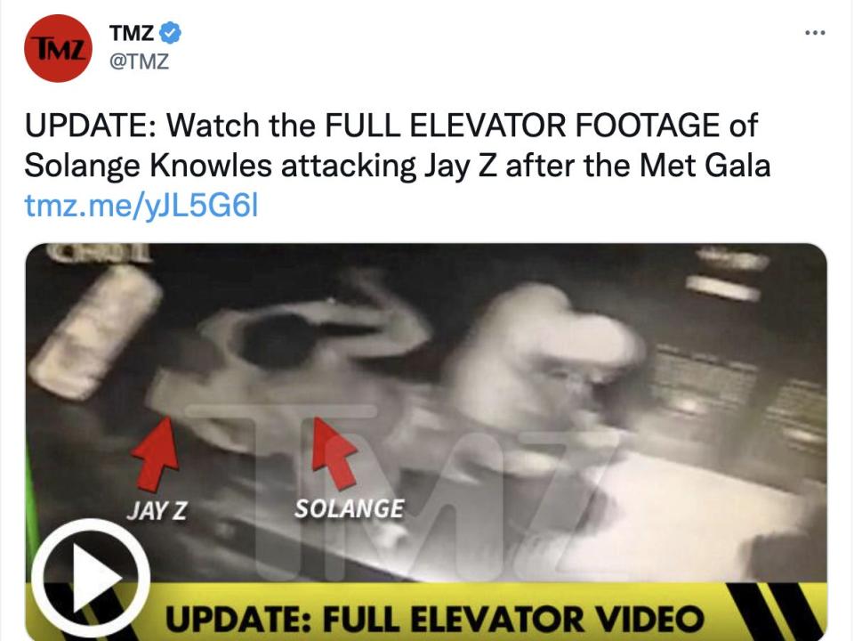 TMZ tweet about Solange and Jay-Z elevator fight