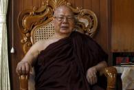 Ashin Tilawkar Biwonsa, 77, Ma Ba Tha's founder and chairman, talks during a meeting at Ma Ba Tha's head office in Yangon August 26, 2015. REUTERS/Soe Zeya Tun