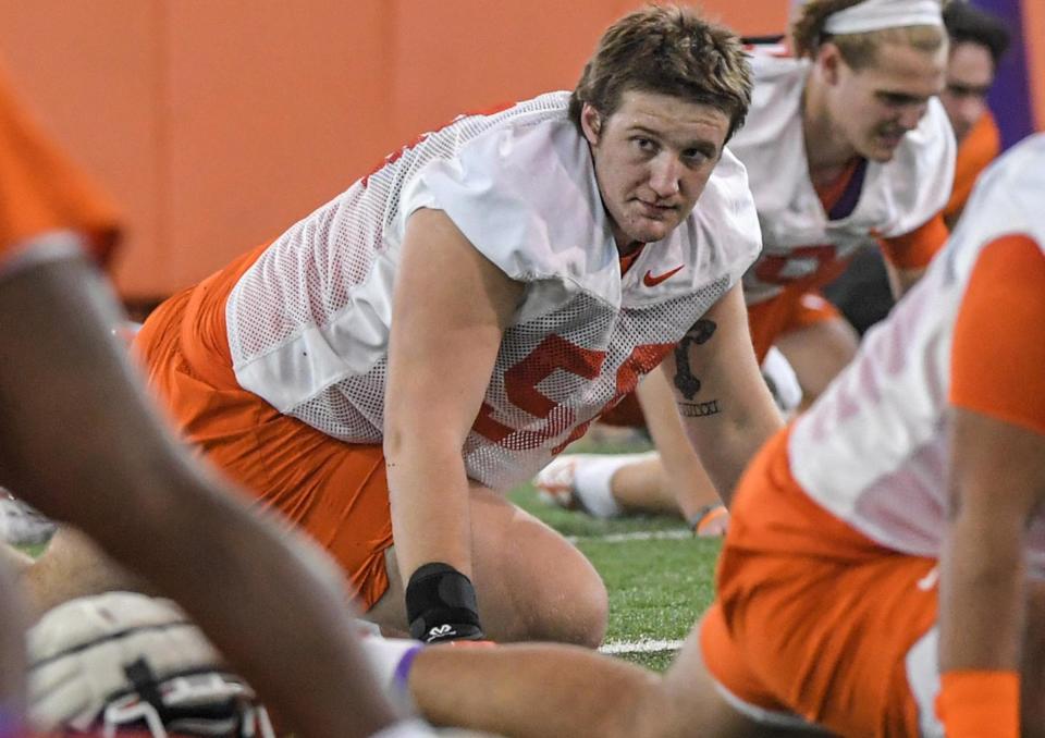 Clemson offensive lineman Collin Sadler (50) during Spring practice in Clemson, S.C. Friday, March 4, 2022. 