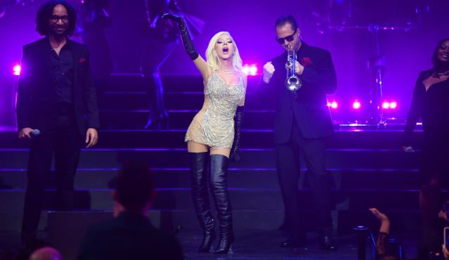 Christina Aguilera Kicks Off Her Las Vegas Concert in Leather Boots