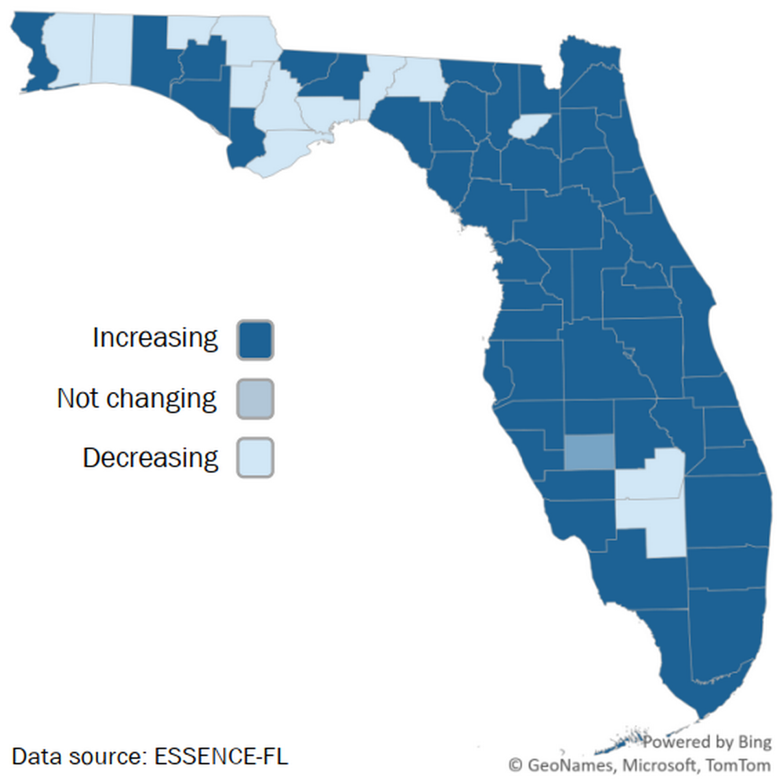 The Florida Department of Health is reporting an increase of flu and influenza-like illnesses for much of the state, including in Miami-Dade, Broward and Monroe counties