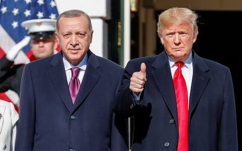  Donald Trump welcomes Turkey's President Erdogan at the White House in Washington - Credit: Reuters