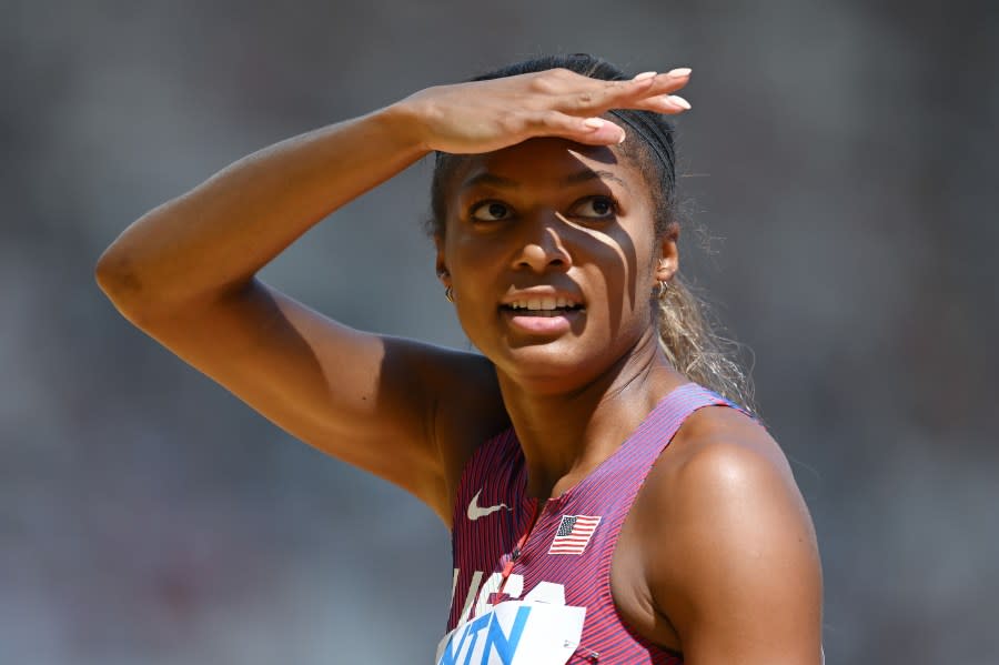 Gabrielle Thomas of Team United States looks on in the Women’s 200m Heats during day five of the World Athletics Championships Budapest 2023 at National Athletics Centre on August 23, 2023 in Budapest, Hungary. (Photo by Hannah Peters/Getty Images)