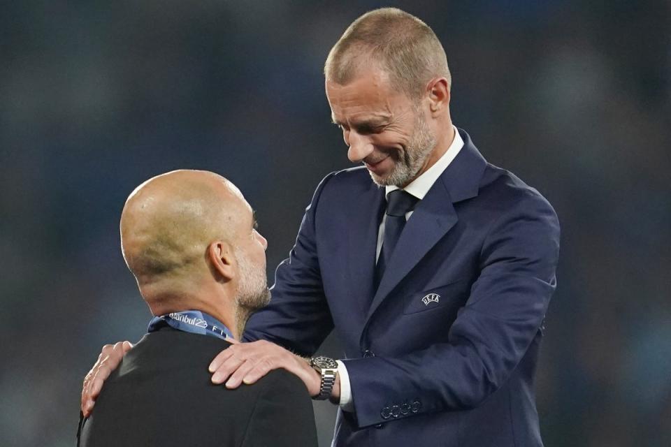 Pep Guardiola has hit out as Aleksander Ceferin  (PA)