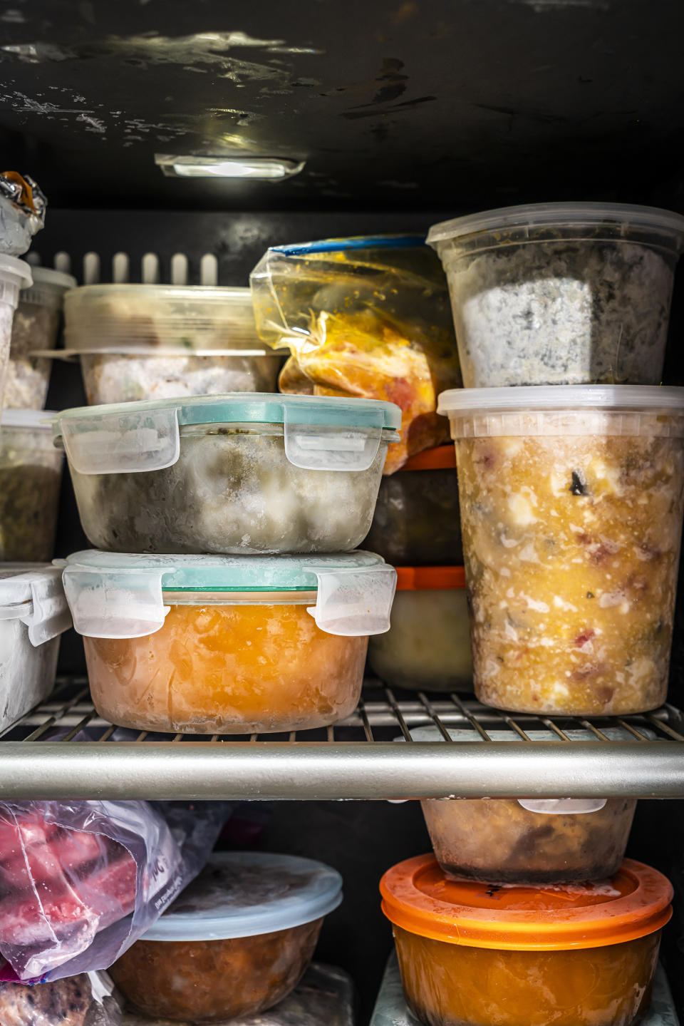 A freezer fully stocked with meals. (Noah Fecks)