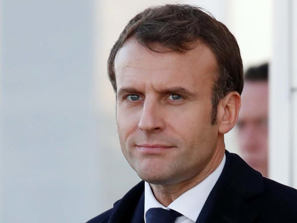 French president Emmanuel Macron arrives at an airbase in Boulay-les-Barres near Orleans, France: REUTERS