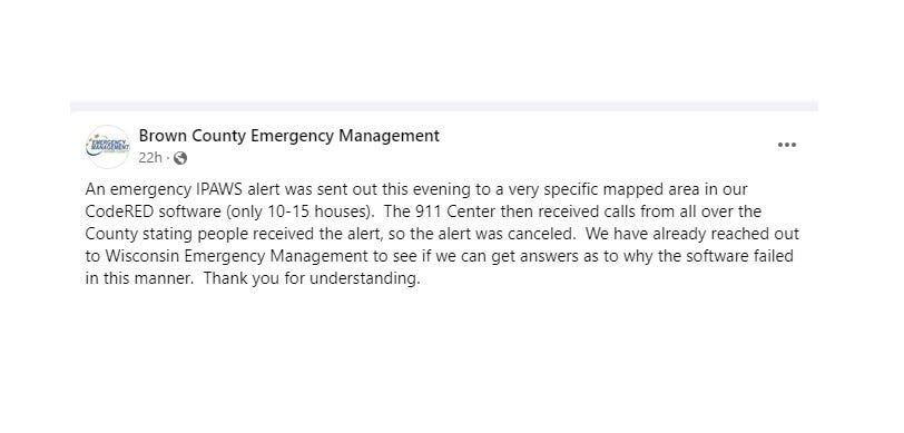 Facebook post from Brown County Emergency Management on Nov. 30.