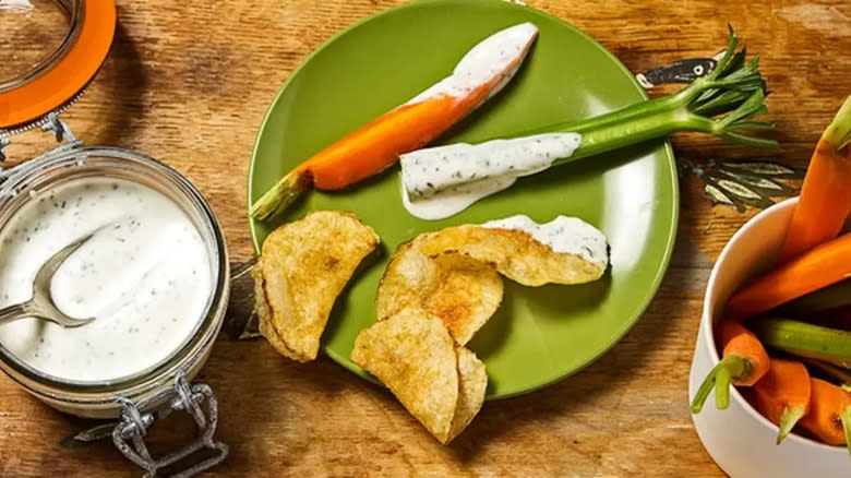 Ranch with chips and vegetables