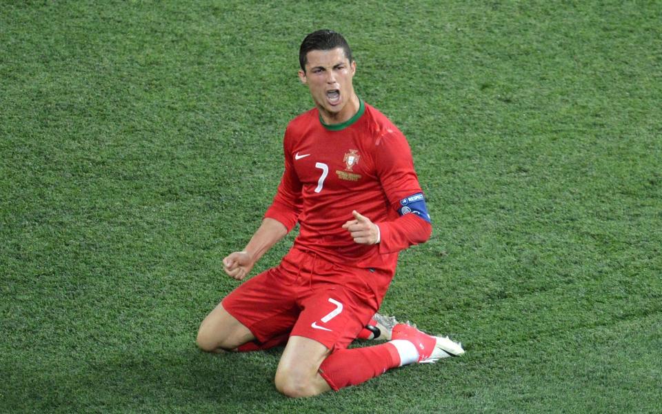 Cristiano Ronaldo celebrates after scoring against the Netherlands at Euro 2012