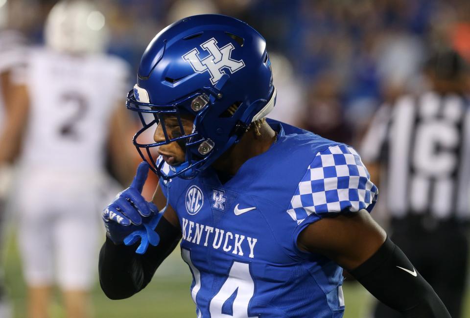 Kentucky’s  Carrington Valentine sacked the quarterback for Mississippi State.Oct. 15, 2022