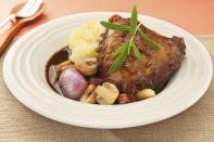 A tasty French dish of braised chicken cooked with wine, lardons, mushrooms, and garlic. Try this Coq au Vin for a hearty, delicious dinner.