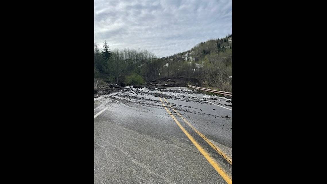 A mudslide buried part of State Route 504 on Mount St. Helens on May 14, deputies said. Skamania County Sheriff’s Office