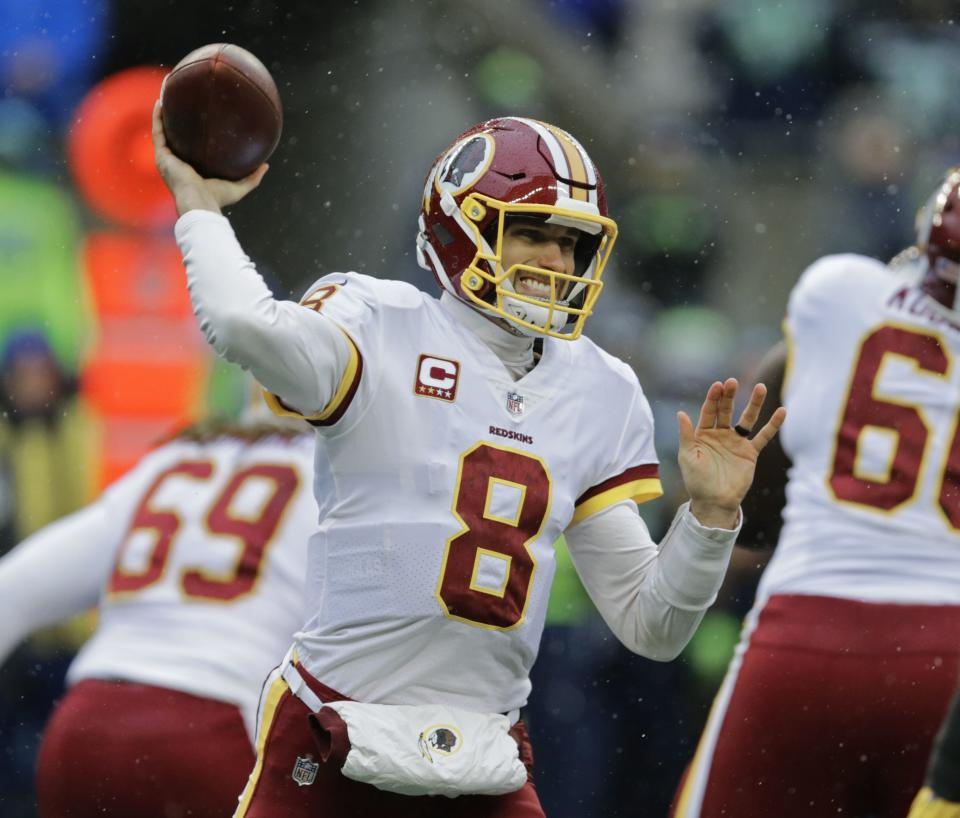 <p>Washington Redskins quarterback Kirk Cousins passes against the Seattle Seahawks in the first half of an NFL football game, Sunday, Nov. 5, 2017, in Seattle. (AP Photo/Stephen Brashear)</p>