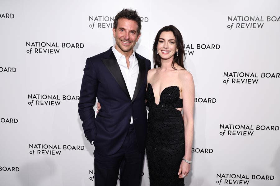 (Left to Right) Bradley Cooper and Anne Hathaway (in Armani Couture) attend the National Board of Review 2024 Awards Gala at Cipriani 42nd Street in New York City. (Jamie McCarthy/Getty Images for National Board of Review)