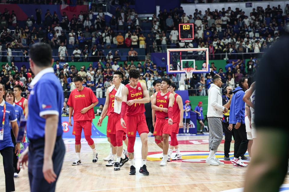 Players of China react after the classification round 17-32 match between the Philippines and China at the 2023 FIBA World Cup in Manila, the Philippines, Sept. 2, 2023. (Photo by Wu Zhuang/Xinhua via Getty Images)