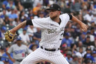 Colorado Rockies starting pitcher Kyle Freehand (21) throws against the Los Angeles Dodgers during the second inning of a baseball game Tuesday, June 28, 2022, in Denver. (AP Photo/Jack Dempsey)