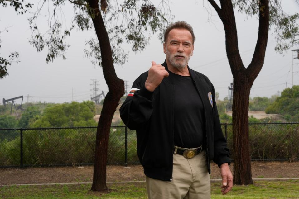 Schwarzenegger joined environmental advocates Friday to launch a campaign to keep a 2022 law banning new oil and gas wells near homes, schools and hospitals. AP