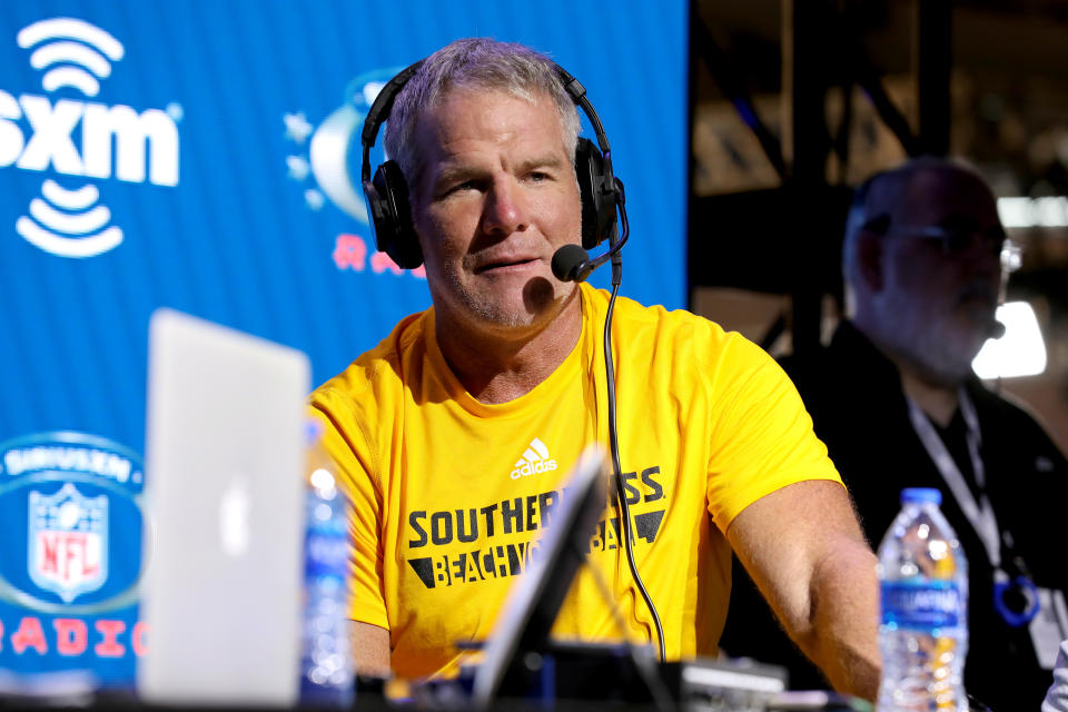 MIAMI, FLORIDA - JANUARY 31: Former NFL player Brett Favre speaks onstage during day 3 of SiriusXM at Super Bowl LIV on January 31, 2020 in Miami, Florida. (Photo by Cindy Ord/Getty Images for SiriusXM )