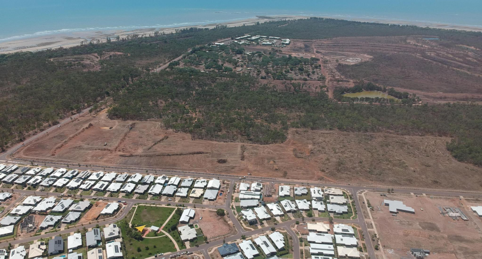 An aerial shot of the housing development.