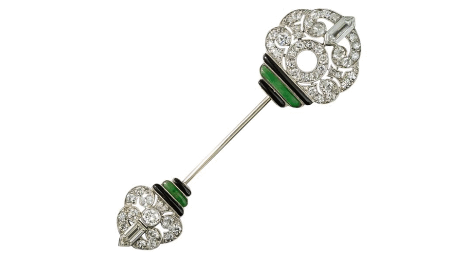 Art Deco Emerald and Diamond Jabot Pin - Credit: Lang Antiques