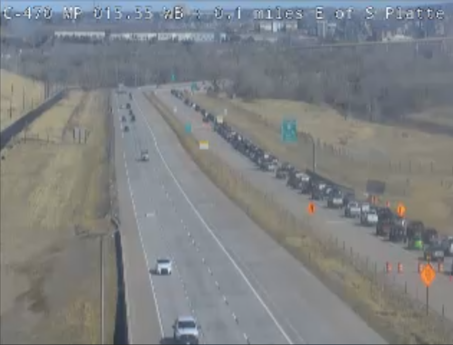 Traffic backups seen at about 2:45 p.m. on eastbound C-470.