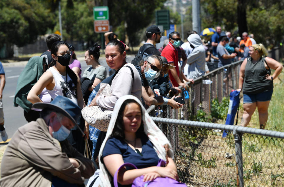 People queue in Adelaide for Covid tests. Source: Getty