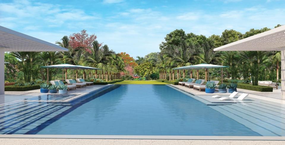 A view to the west shows the pool that is a focal point for an estate the Palm Beach Architectural Commission just approved for part of the land that billionaire Ken Griffin owns on the South End of Palm Beach.