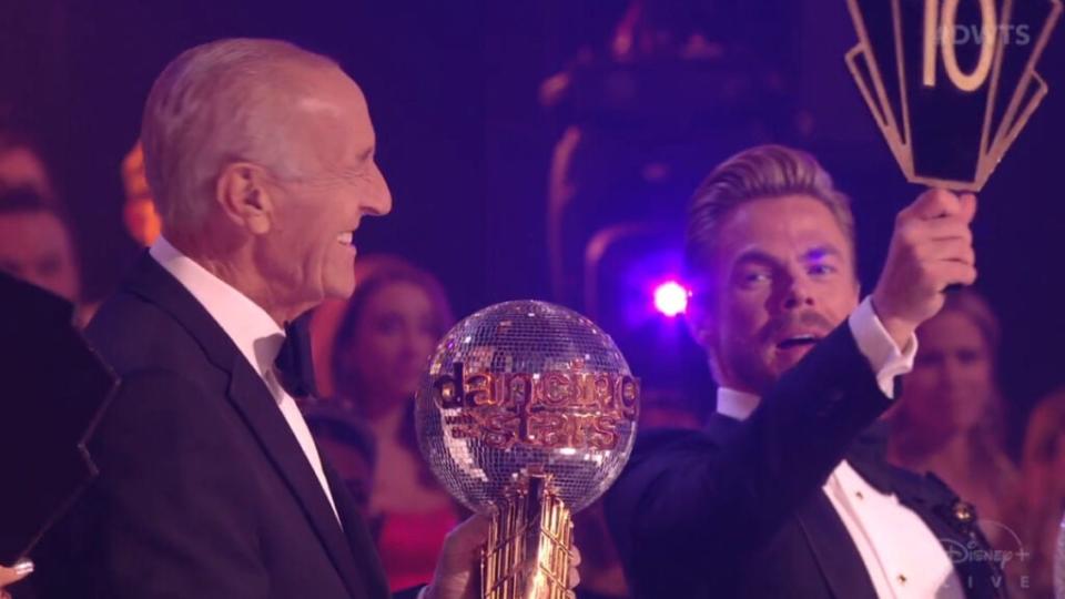 Judge Len Goodman was given his own Mirrorball and a “10” from Derek Hough during the finale.