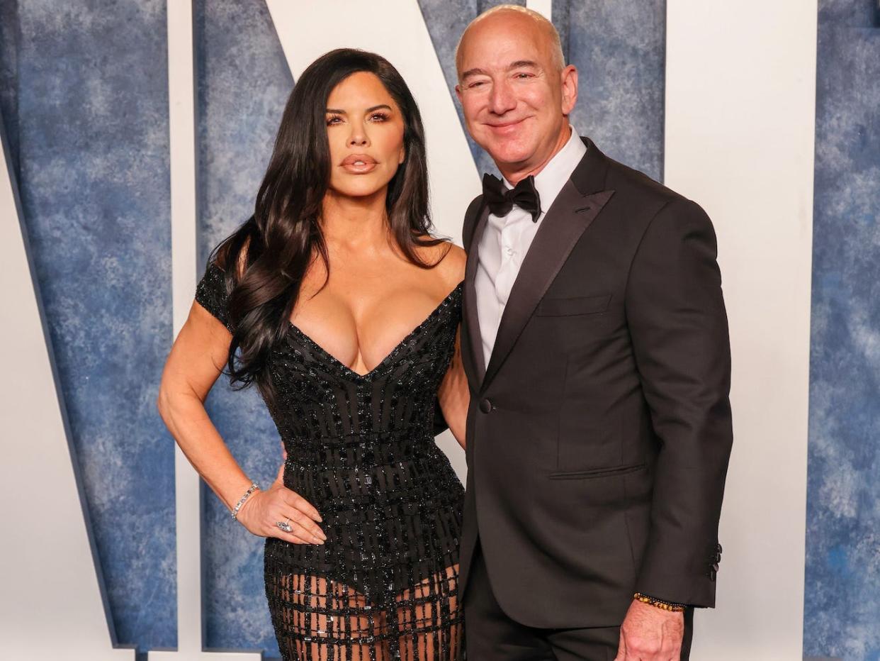 Lauren Sanchez and Jeff Bezos attend the 2023 Vanity Fair Oscars party.