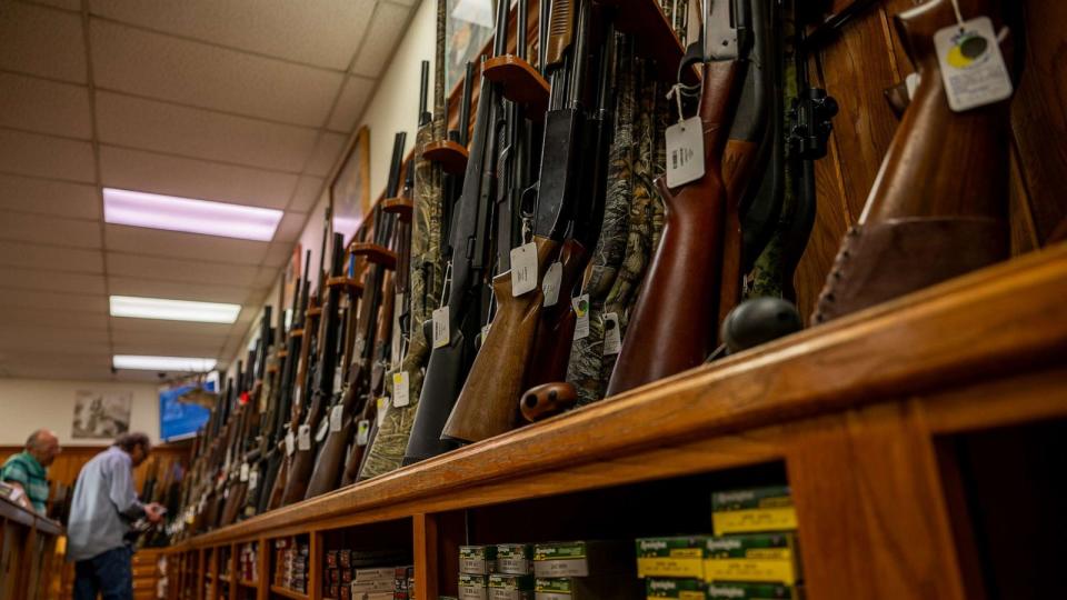 PHOTO: Customers shop for firearms in the McBride Guns Inc. store, Aug. 25, 2023, in Austin, Texas. (Brandon Bell/Getty Images)