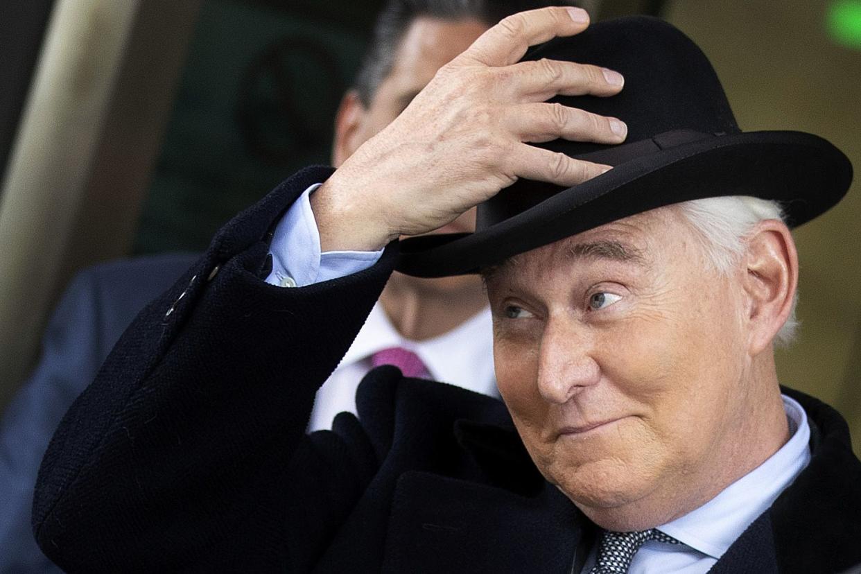 =Roger Stone, former adviser and confidante to U.S. President Donald Trump, leaves the Federal District Court for the District of Columbia after being sentenced February 20, 2020 in Washington, DC. 