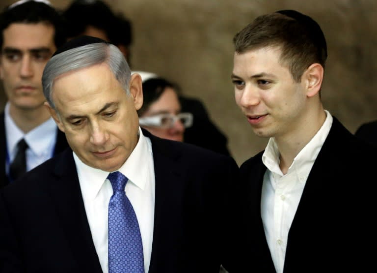 A picture from March 18, 2015 shows Netanyahu with his son Yair