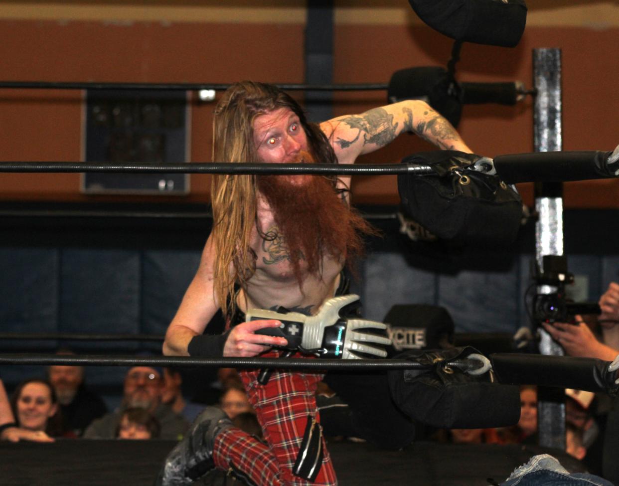 Hornell native Phinehas Sun battles Zeke Rogers during Xcite Wrestling's first-ever event in Hornell Saturday, March 30, 2024 at the YMCA.